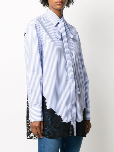 Shop Valentino Lace-insert Pinstripe Shirt In Blue