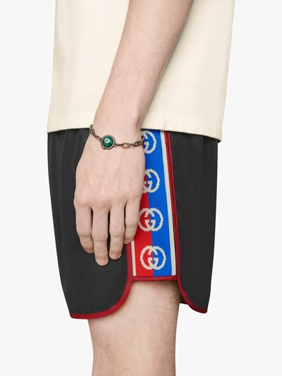 Shop Gucci Nylon Swim Shorts With Logo Stripe In Black