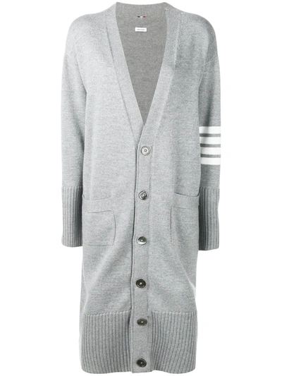 Shop Thom Browne 4-bar Stripe Long Cardigan In Grey