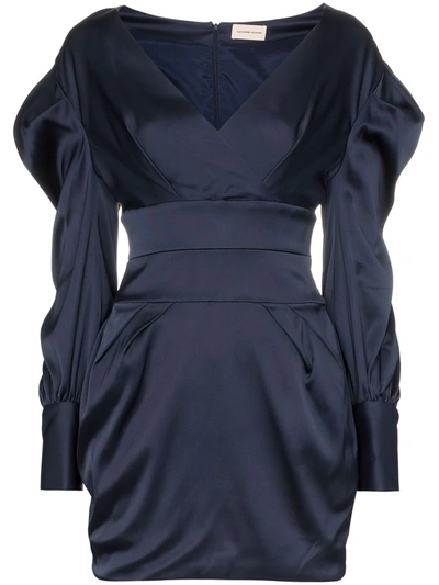 Shop Alexandre Vauthier Ruched Sleeve Mini Dress In Blue