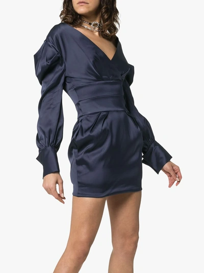 Shop Alexandre Vauthier Ruched Sleeve Mini Dress In Blue