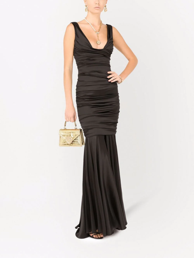 Shop Dolce & Gabbana Draped Satin Maxi Dress In Black