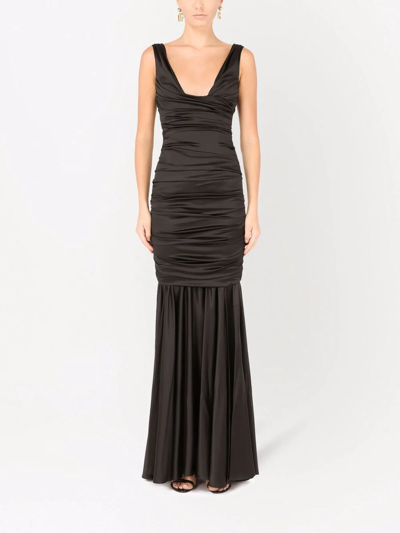 Shop Dolce & Gabbana Draped Satin Maxi Dress In Black