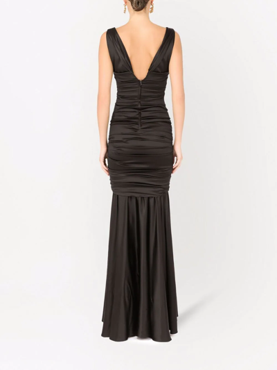 Shop Dolce & Gabbana Draped Satin Maxi Dress In Black