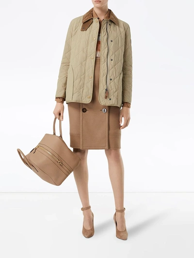 Burberry Corduroy And Leather-trimmed Quilted Shell Jacket In Neutrals