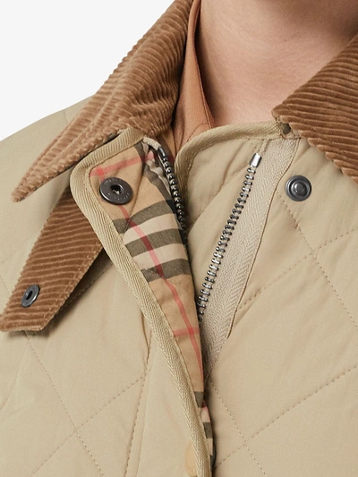 Burberry Corduroy And Leather-trimmed Quilted Shell Jacket In Neutrals