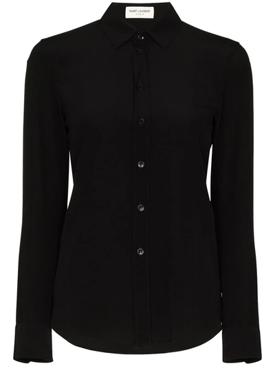 Shop Saint Laurent Classic Collar Silk Shirt In Black