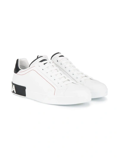 Dolce & Gabbana Portofino Leather Sneakers With Rubberized Logo Shoes In White