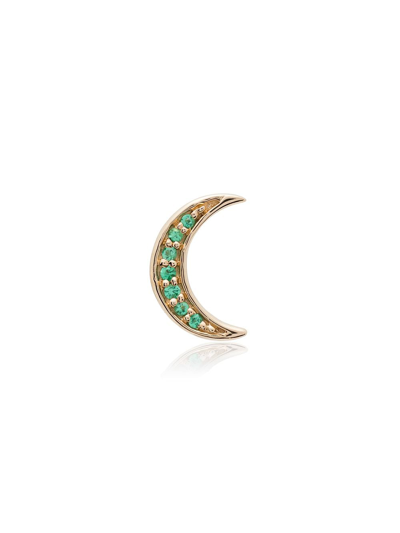 Shop Andrea Fohrman 14k Yellow Gold Crescent Moon Emerald Earring In Green