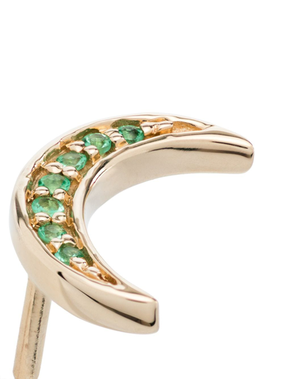 Shop Andrea Fohrman 14k Yellow Gold Crescent Moon Emerald Earring In Green