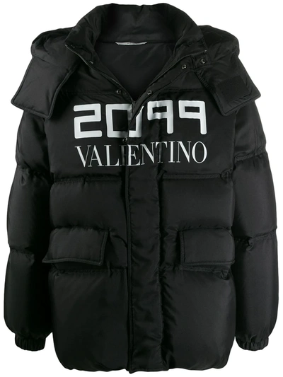 Shop Valentino 2099 Log-print Down Jacket In Black