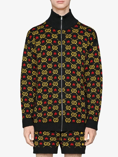 Shop Gucci Gg Star Cotton Jacquard Bomber Jacket In Black