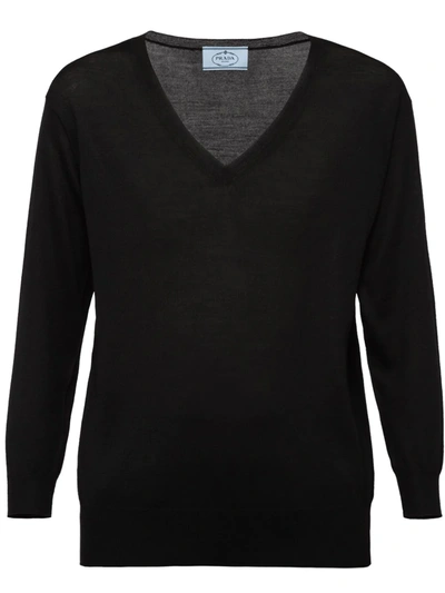 Shop Prada V-neck Sweater In Black