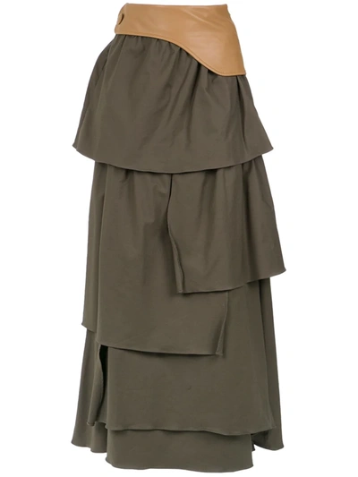 ADRIANA DEGREAS 超长荷叶设计半身裙 - 绿色