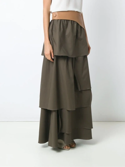 Shop Adriana Degreas Ruffled Maxi Skirt In Green