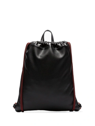 Shop Gucci Logo Print Leather Drawstring Backpack In Black