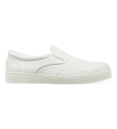 Bottega Veneta Intrecciato Leather Slip-on Sneakers In White