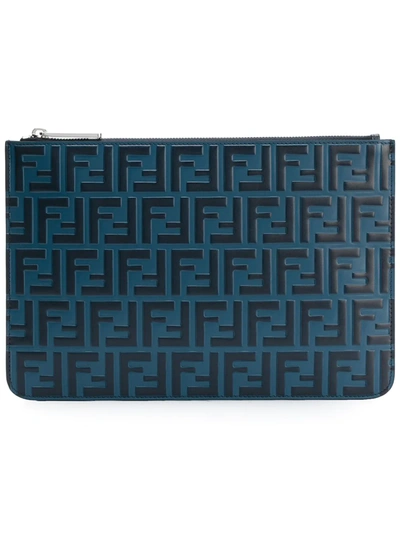 Shop Fendi Double F Logo Pouch In Blue