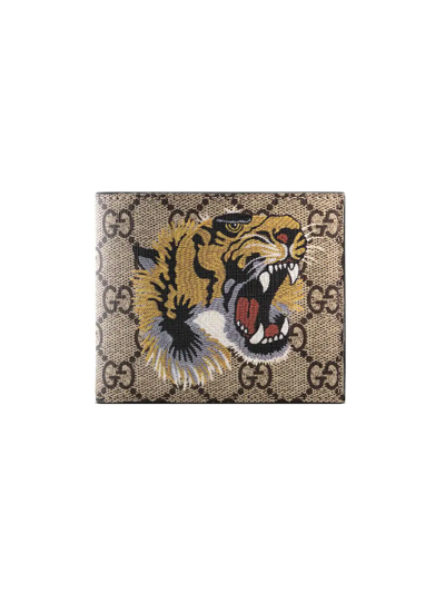 Shop Gucci Tiger Print Gg Supreme Wallet In Neutrals