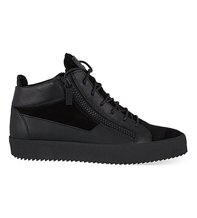 Shop Giuseppe Zanotti Kriss Suede & Leather Mid-top Sneakers In Black