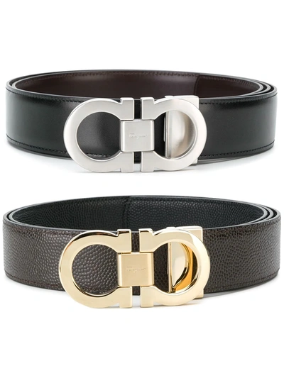 Shop Ferragamo Double Gancio Belt In Black