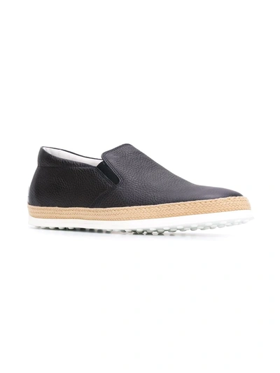 Tod's Ods Mens Navy Gomma Rafia Leather Skate Shoes Eur 43 / 9 Uk In Blue