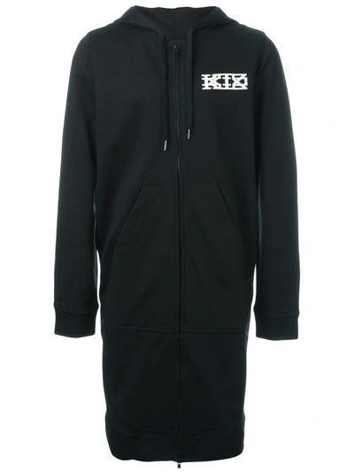 Shop Ktz Long Zipped Hoodie In Black