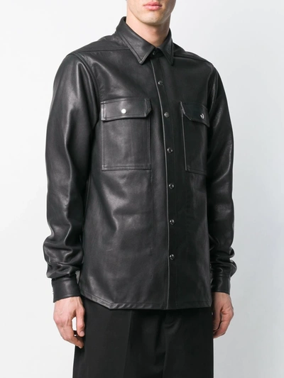 Shop Rick Owens Leather Shirt Jacket In Black