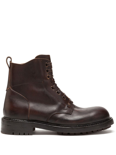 Shop Dolce & Gabbana Cowhide Lace-up Ankle Boots In Brown