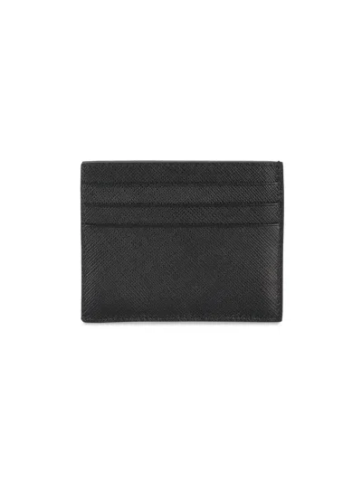 Prada Triangle Logo Saffiano Leather Cardholder In Black
