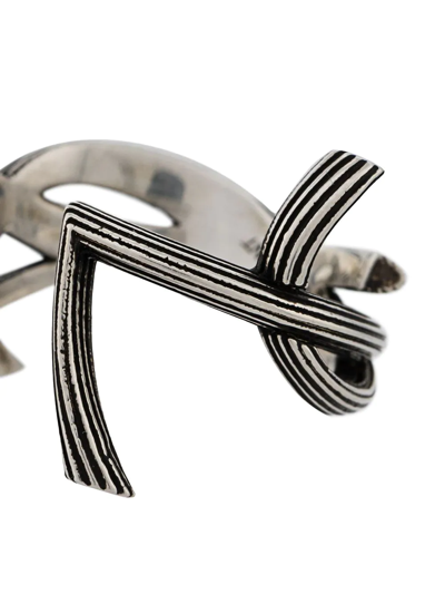 Shop Saint Laurent Interlaced Monogram Ring In Silver