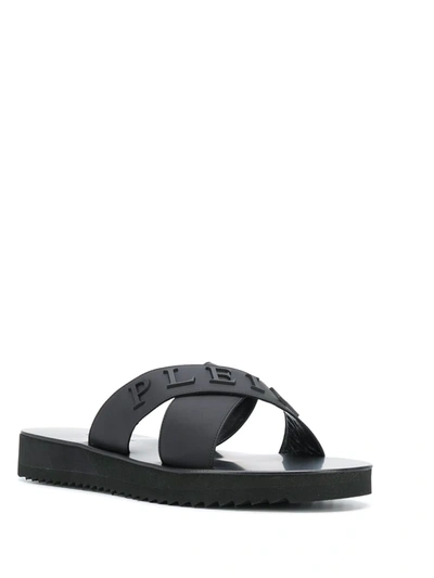 Shop Philipp Plein Statement Flat Sandals In Black