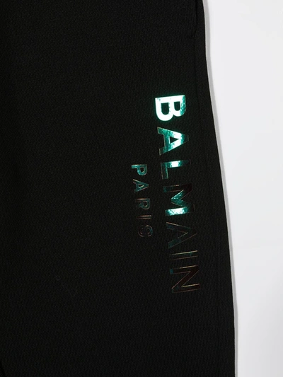 Balmain Black Trousers With Blue Logo In Black