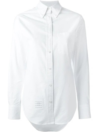 Thom Browne Classic Long Sleeve Button Down Point Collar Shirt In Oxford In White