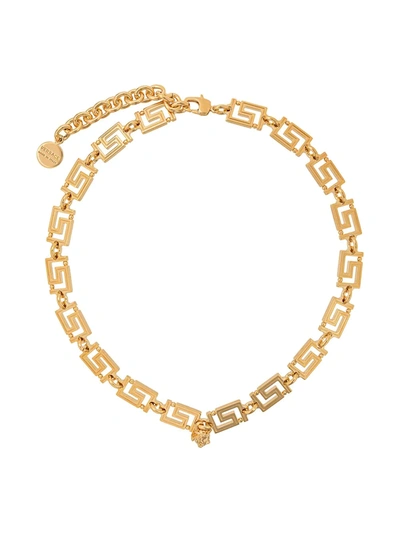 Shop Versace Greca Chain Necklace In Gold