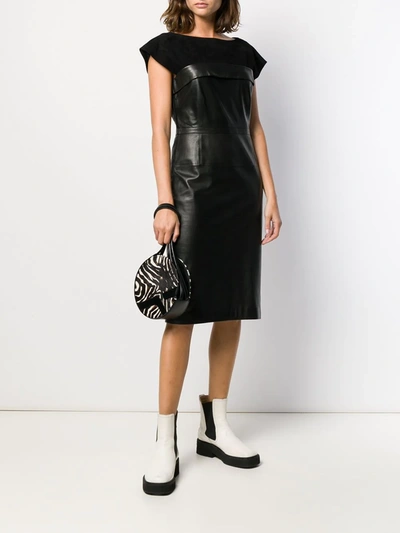 Pre-owned Gucci 1990s Leather And Silk Fitted Dress In Black