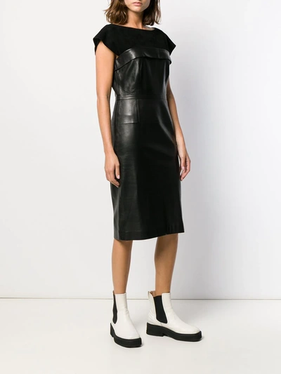 Pre-owned Gucci 1990s Leather And Silk Fitted Dress In Black
