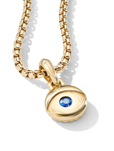 David Yurman Men's 18k Yellow Gold Blue Sapphire Evil Eye Amulet Pendant In Gold