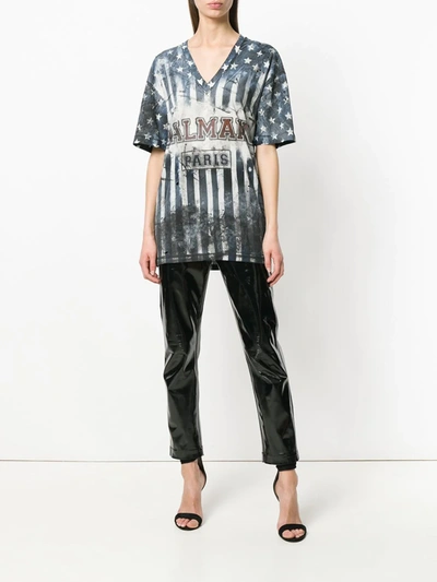 Shop Balmain U.s.a. Print T-shirt In Blue