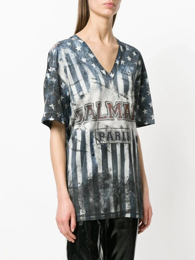 Shop Balmain U.s.a. Print T-shirt In Blue