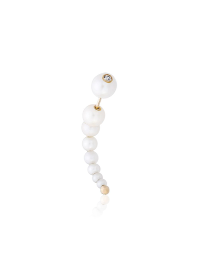 Shop Anissa Kermiche 14k Yellow Gold Corne De Gazelle Pearl Earring In White