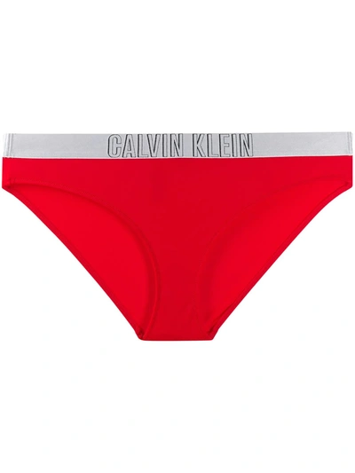 Shop Calvin Klein Logo Band Bikini Bottoms In Red