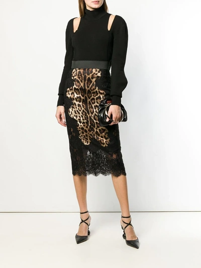 Dolce & Gabbana Lace And Leopard-print Charmeuse Midi Skirt In Brown
