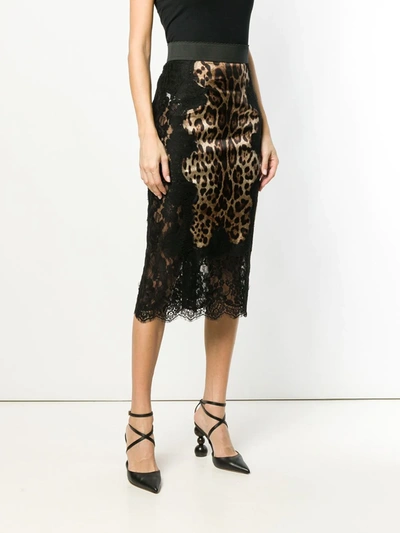 Shop Dolce & Gabbana Leopard-print Satin Midi Skirt In Brown