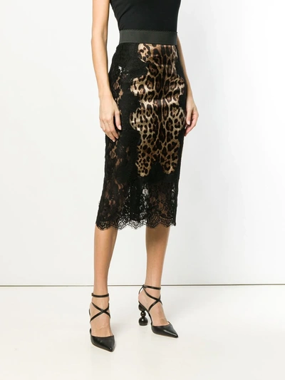 Dolce & Gabbana Lace And Leopard-print Charmeuse Midi Skirt In Brown