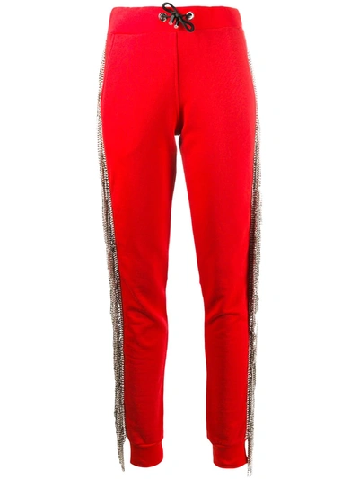 Shop Philipp Plein Crystal Embellished Jogging Trousers In Red