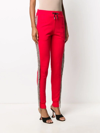Shop Philipp Plein Crystal Embellished Jogging Trousers In Red