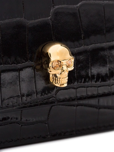 Shop Alexander Mcqueen Mini Skull Croc-effect Cross-body Bag In Black