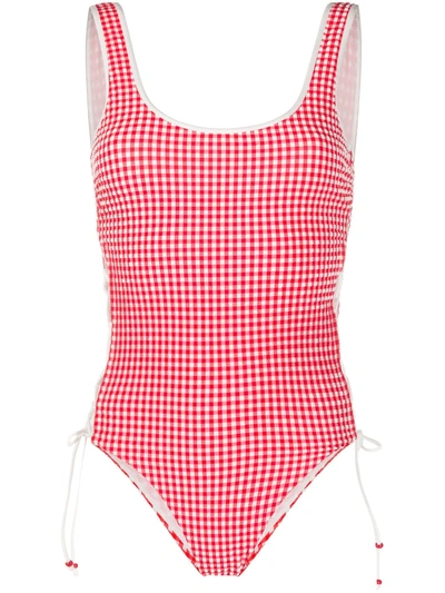 Shop La Perla Gingham One Piece Swimsuit In White