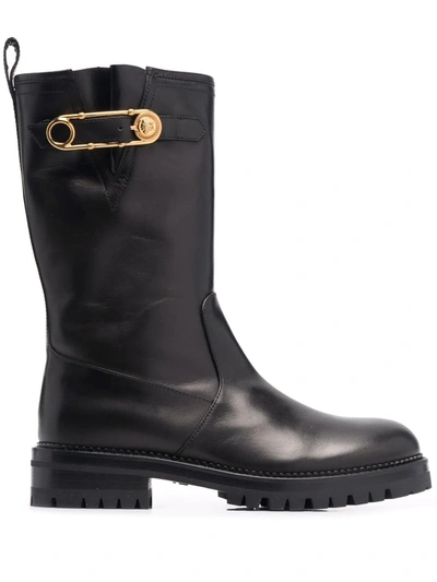 Shop Versace Safety Pin Mid-calf Boots In Schwarz